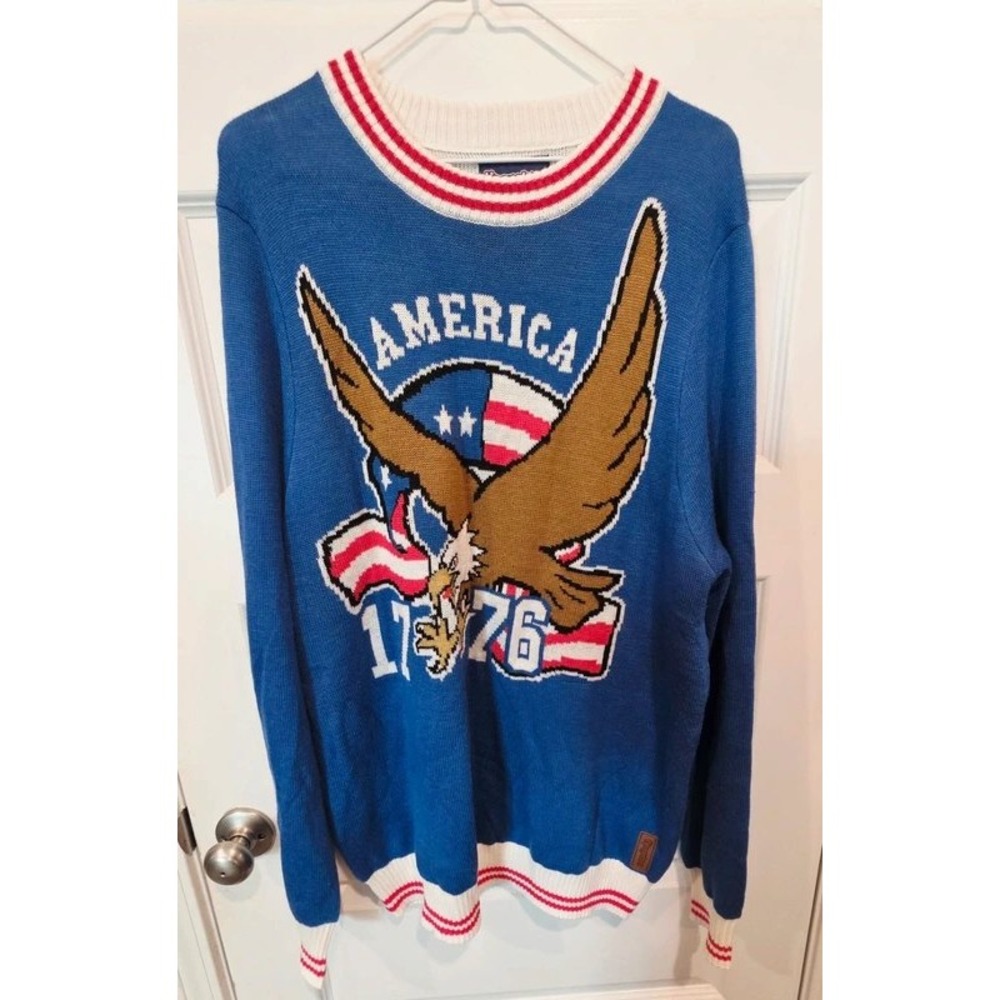 Tipsy Elves Patriotic Eagle Sweater Mens XL Blue Acrylic 1776 USA Flag Festival